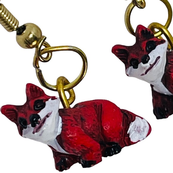 Fox red & white resin charm earrings NEW - Picture 6 of 8